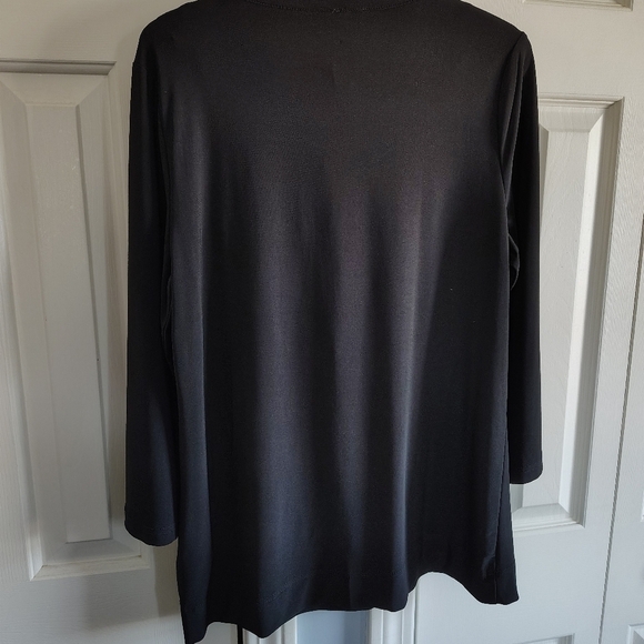 Anne Klein Black Knit Gold Zip Top Blouse M - Picture 6 of 9